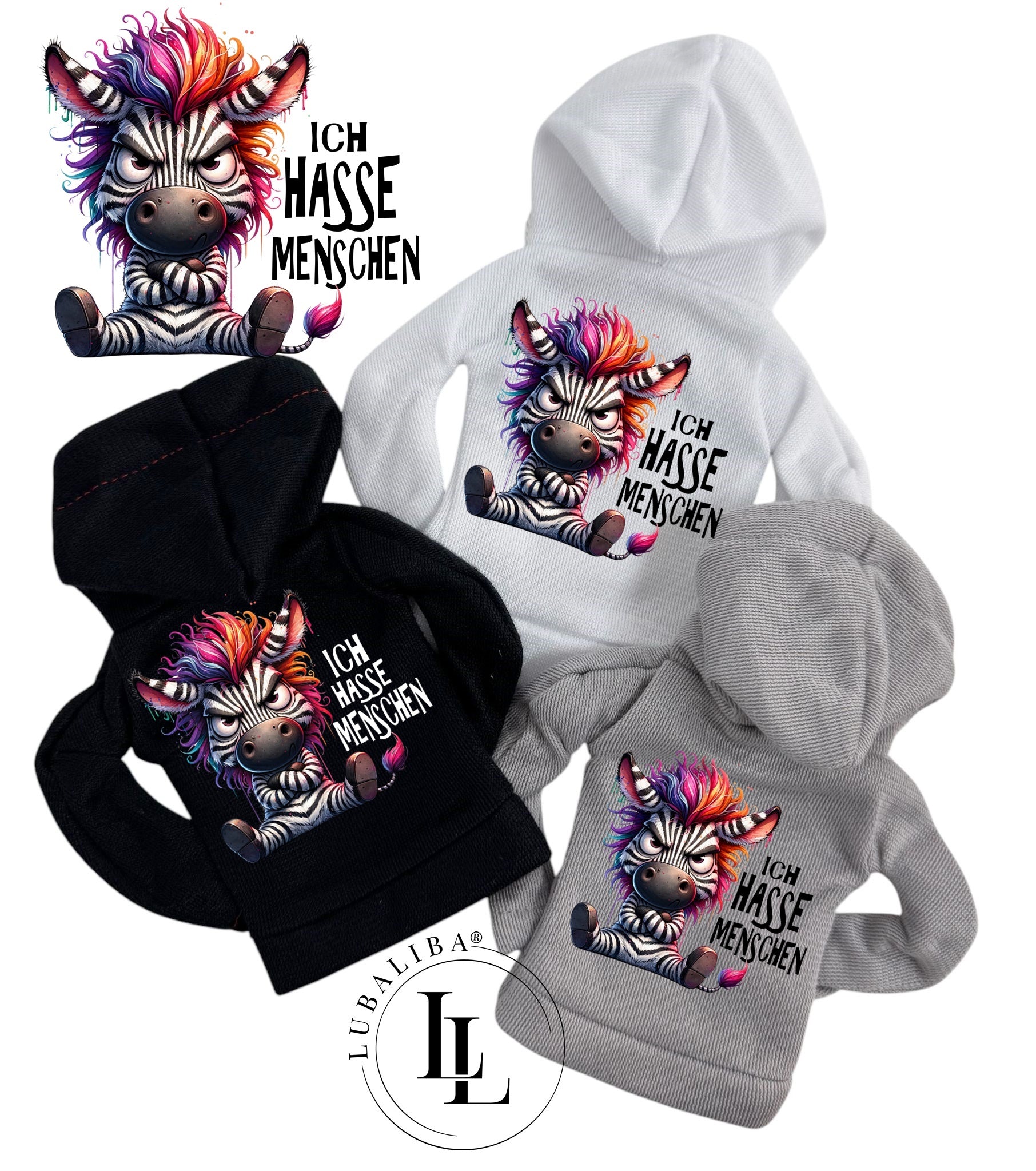 Mini Hoodie " Ich Hasse Menschen " Zebert das Zebra Motiv: TAS